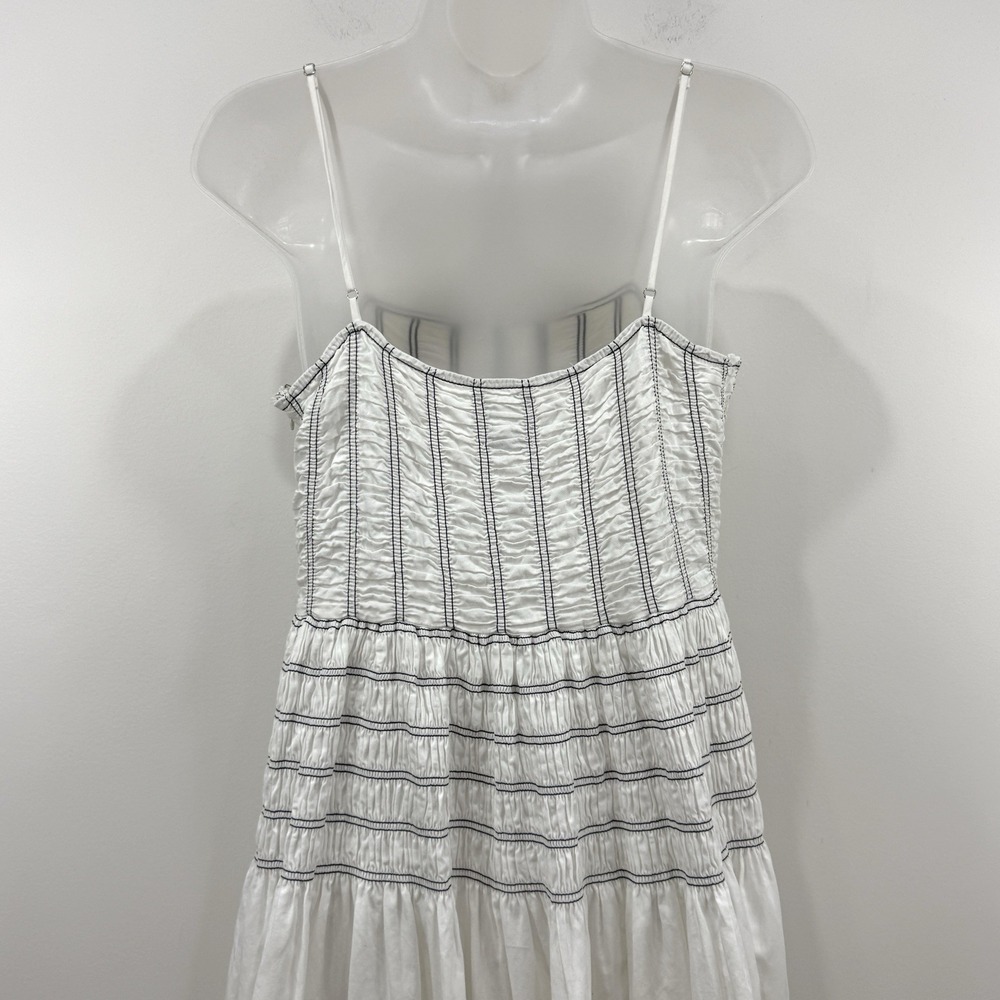 Saylor Adalene Midi Dress L Pinstripe Euro Summer Chic Beachy Smocked Clean Girl - Picture 12 of 13